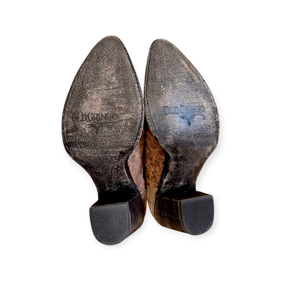 Old Gringo Leopard Print Brown Floral Distressed Leather Booties - Picture 6 of 7